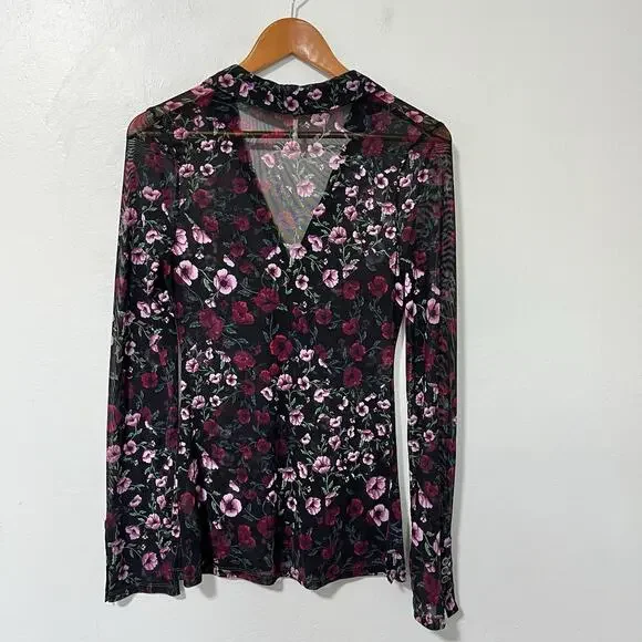 Free People Lucky Shirtee Floral Sheer Top Size S Black Dark Romantic Whimsigoth - Picture 2 of 8